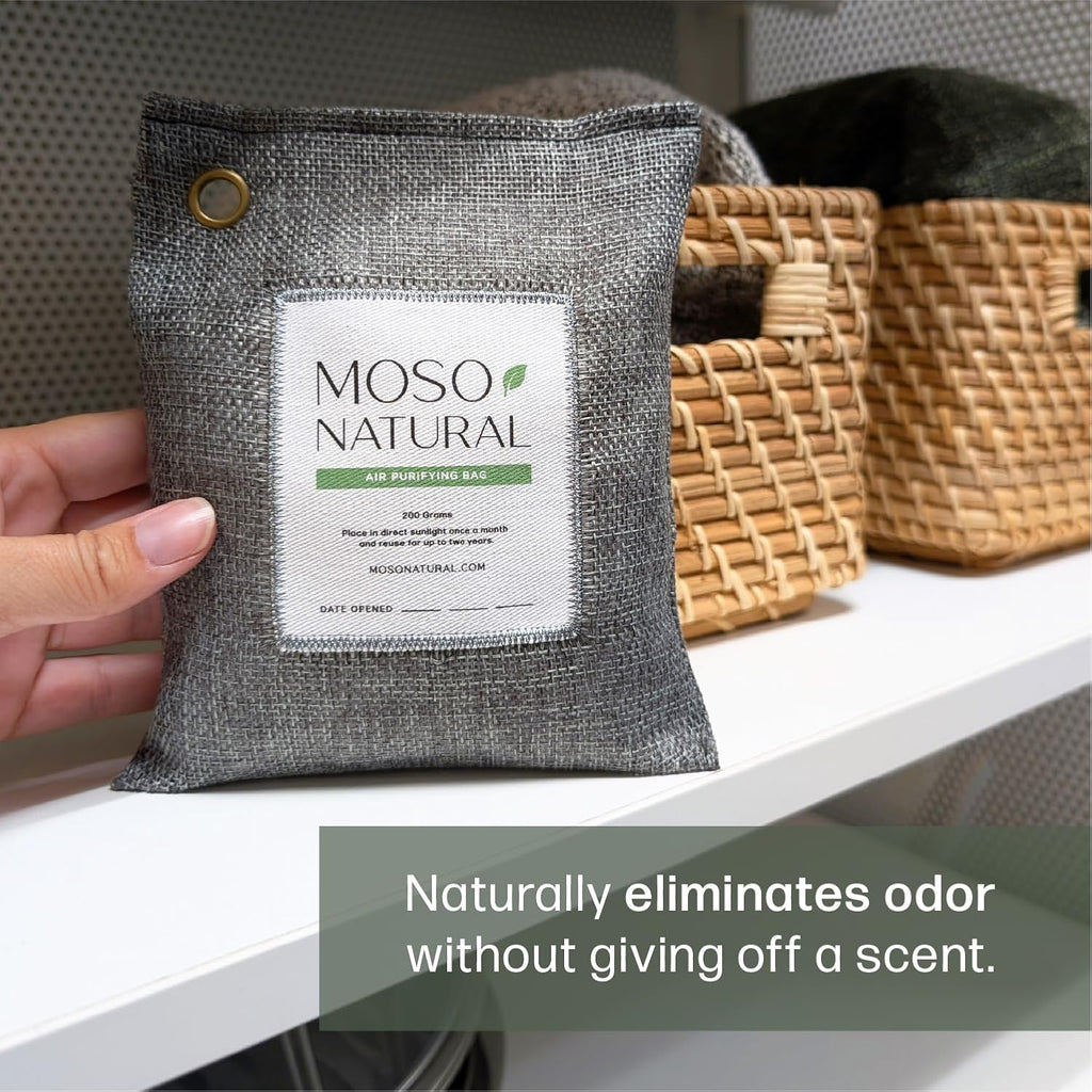 Mos Natura Ai Purifyin Ba 200 ( Pack Premiu Bambo Charcoa Odo Absorbe fo Hom Ca Close Odo Eliminator Smal Roo Deodorize Ca Ai Freshene Lon Lastin Charcoa Bags