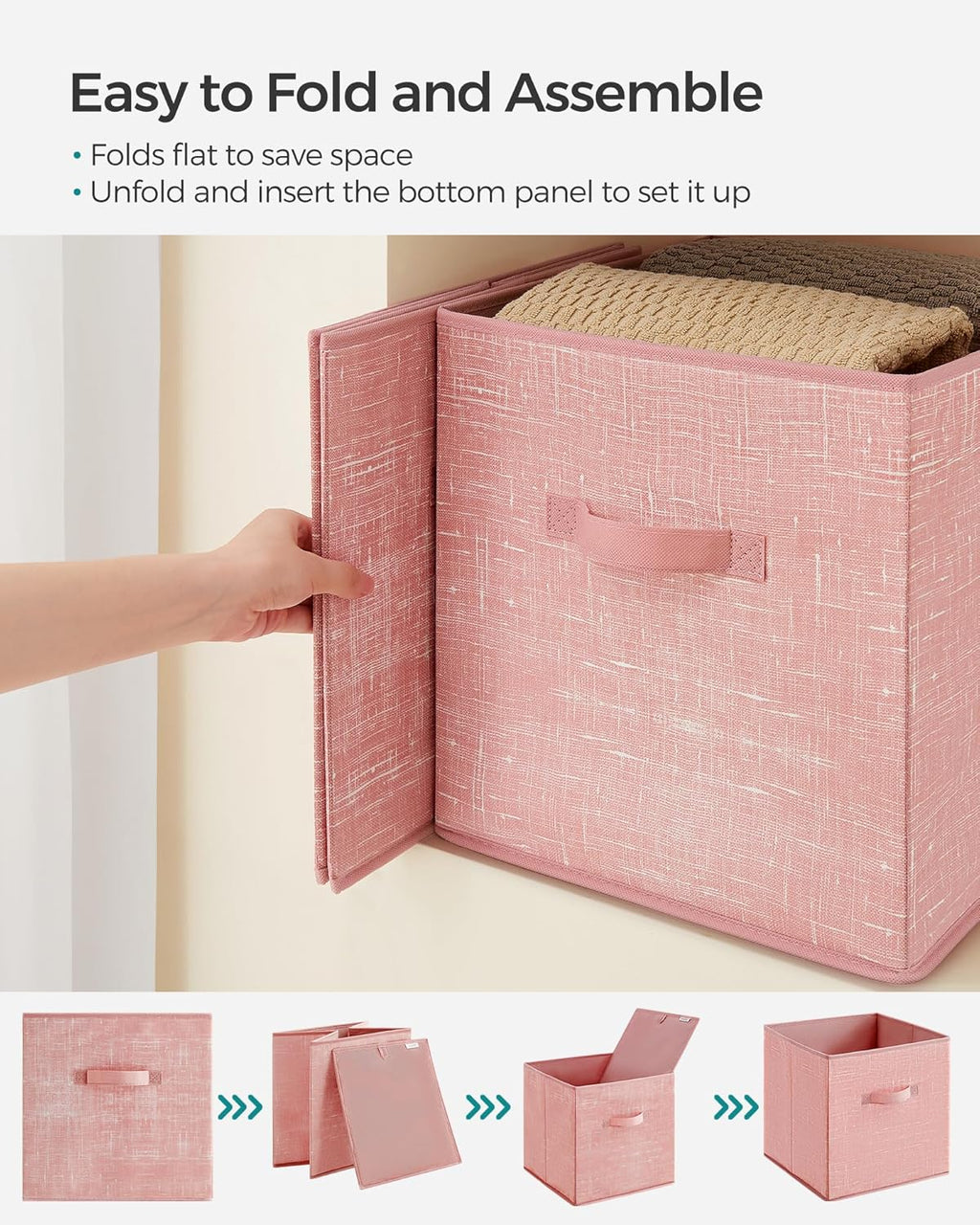 Storage Cubes, 13-Inch Non-Woven Fabric Bins with Double Handles, Set of 6, Closet Organizers for Shelves, Foldable, for Clothes, Jelly Pink UROB033R01