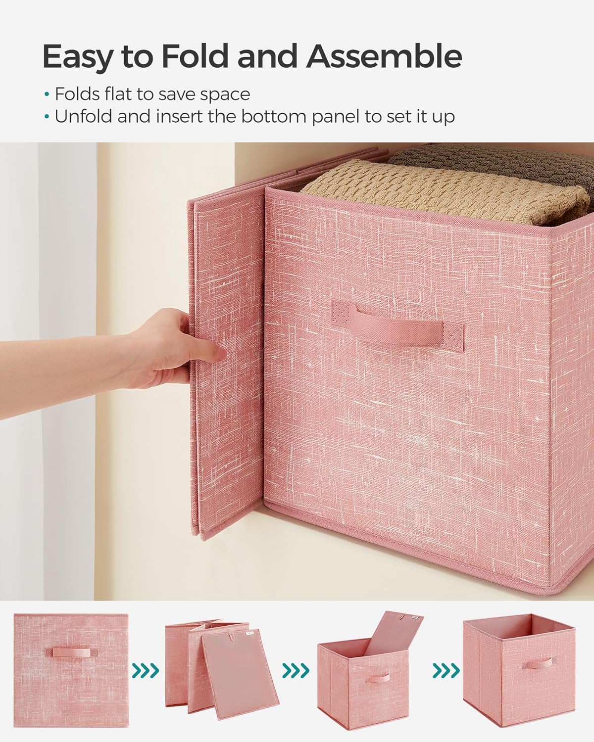 Storage Cubes, 13-Inch Non-Woven Fabric Bins with Double Handles, Set of 6, Closet Organizers for Shelves, Foldable, for Clothes, Jelly Pink UROB033R01