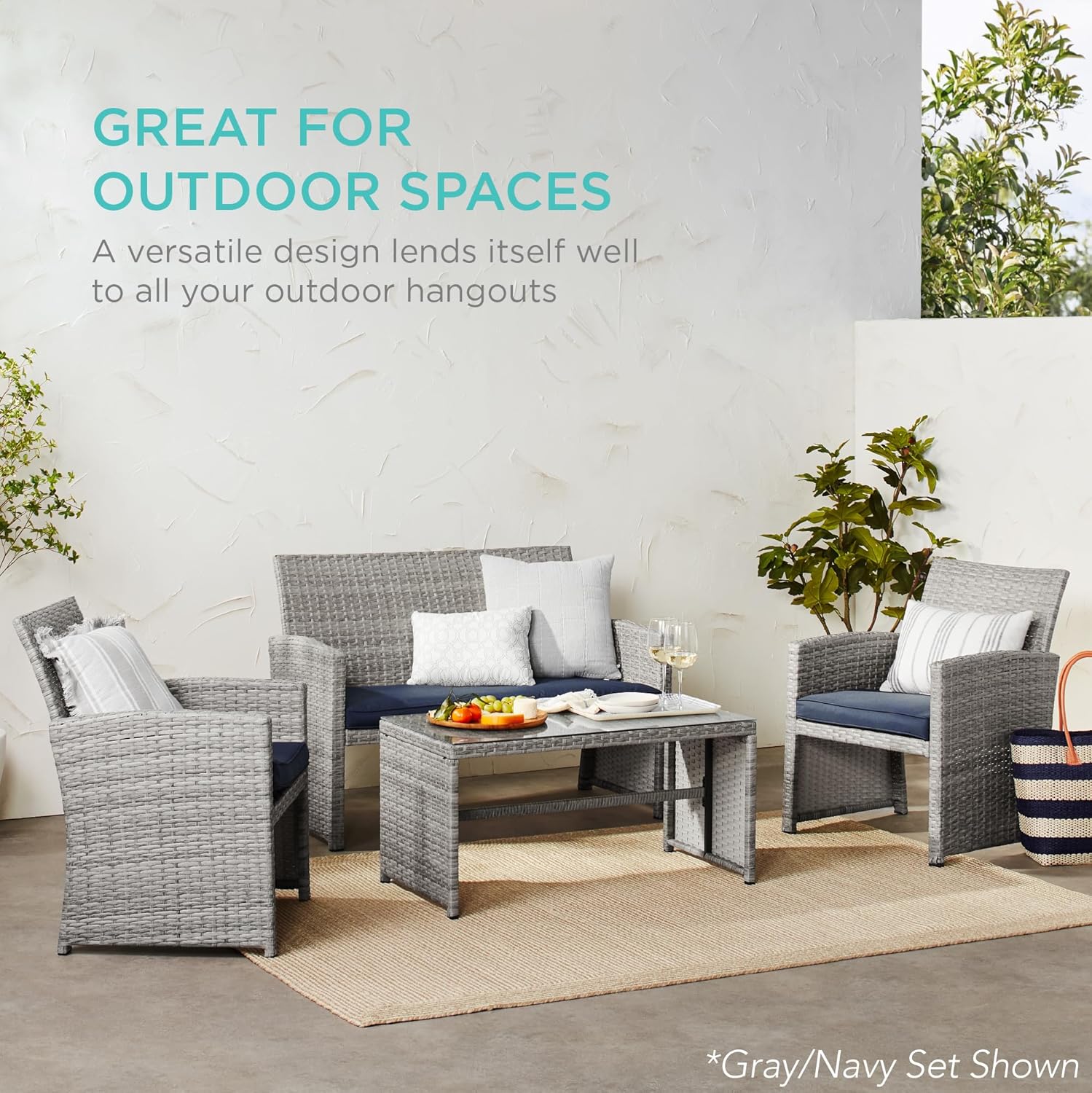 Best Choice Products 4-Piece Outdoor Wicker Patio Conversation Furniture Set for Backyard w/Coffee Table, Seat Cushions - Taupe/Desert
