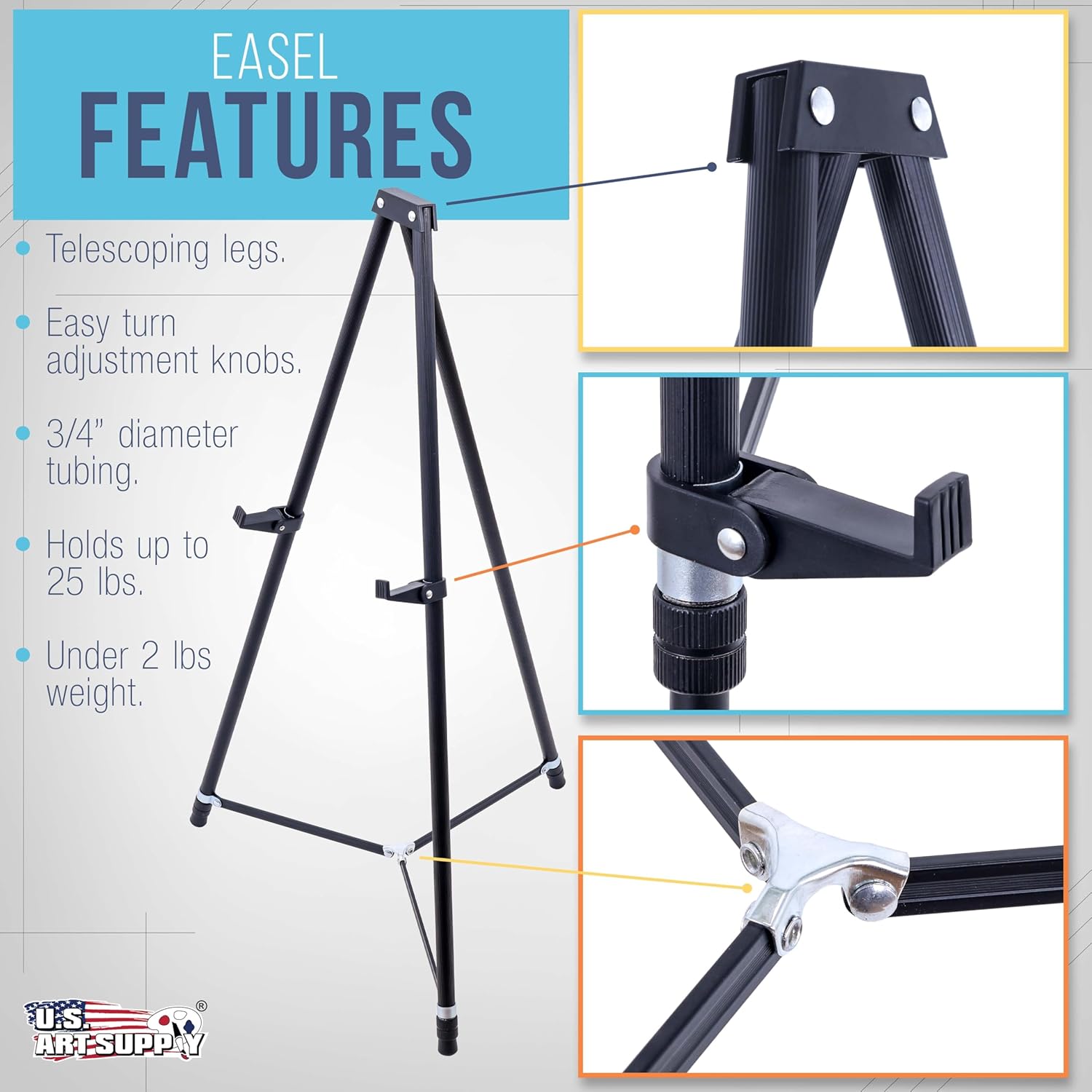 U.S. Art Supply 66inch High Black Metal Display Art Easel (10 Pack) - Large Adjustable Height Portable Easel Stand, Sign Display, Holds 25 lbs - Floor & Tabletop Easels, Sign Stand