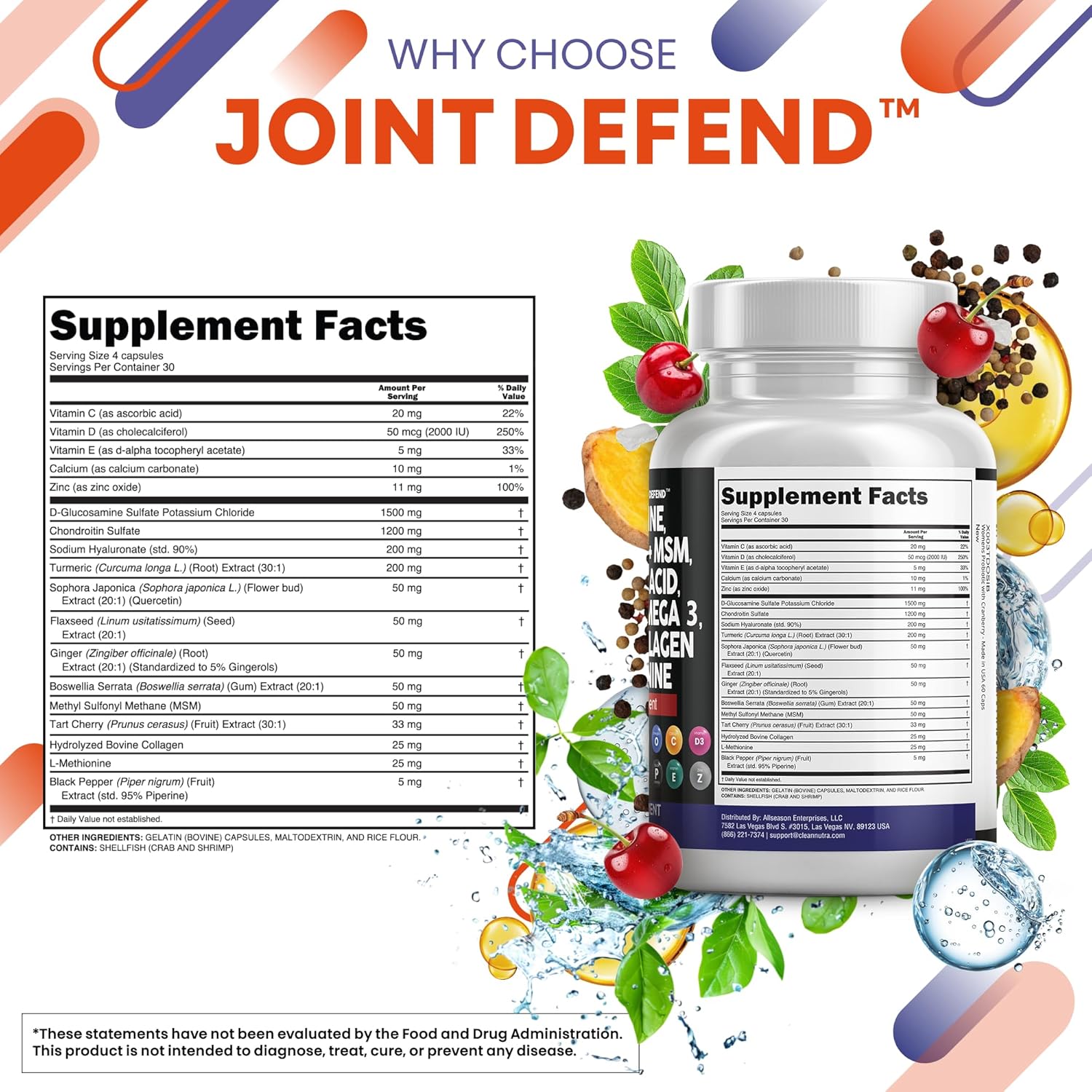 Clean Nutraceuticals Glucosamine Chondroitin MSM 1500mg with Turmeric Curcumin, Collagen, Hyaluronic Acid, Omega 3 ¨C Joint Health Supplement for Men & Women ¨C Joint Complex ¨C 120 Count