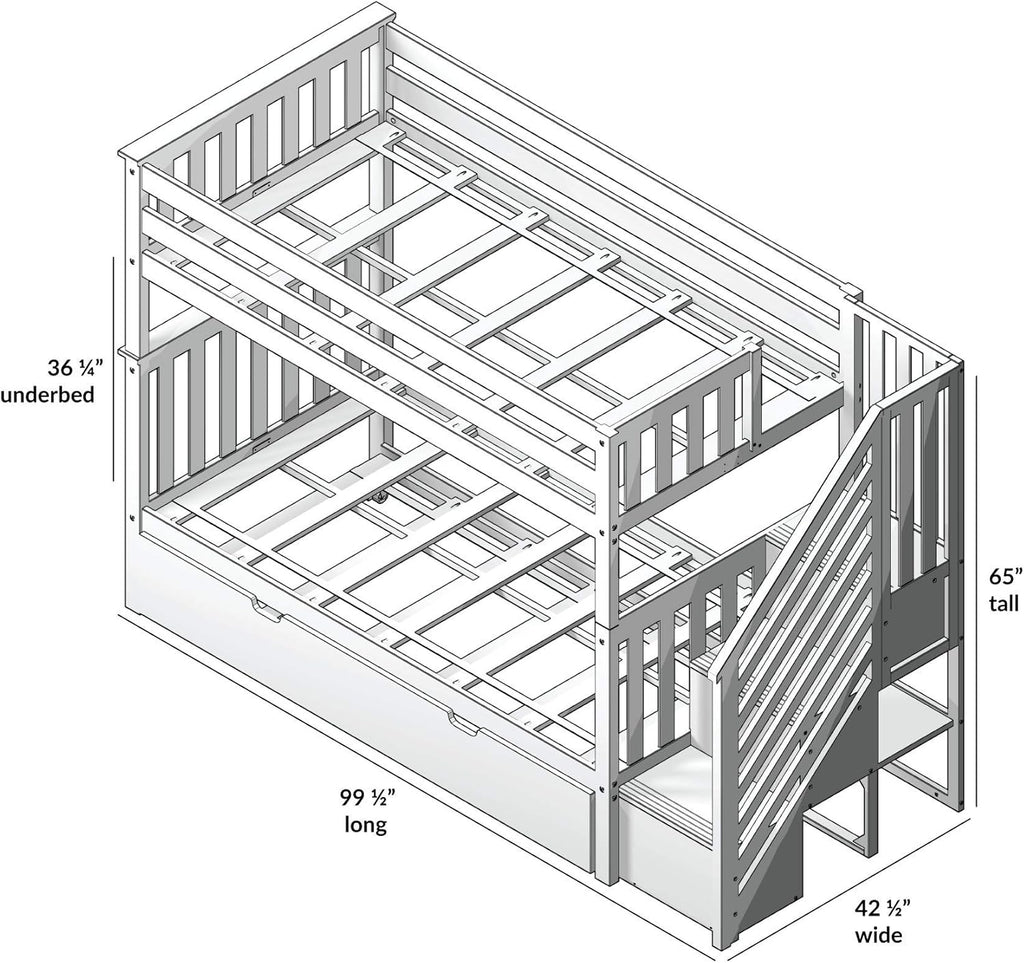 Max & Lily Bunk Bed, Twin-Over-Twin Bed Frame For Kids With Stairs and Trundle, Clay
