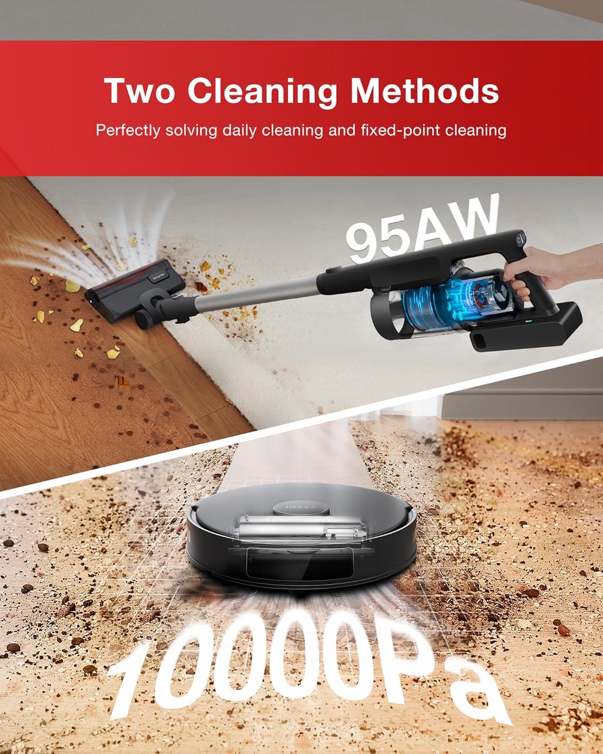 Yeed C1 Comb Cordles Stic Vacuu Robo Mopping All-in-on Cleanin Combot wit Dua Aut Self-Emptying 10000P Suctio Lightweight ZeroTangl Brus fo Har Floor Carpe Pe Hair