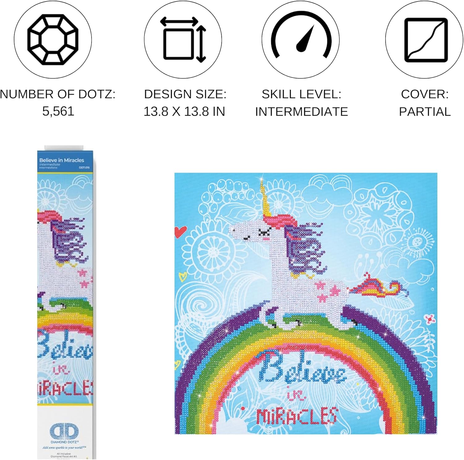 DIAMON DOT Believ i Miracle Unicor Diamon Paintin Kit fo Adult Diamon Ar Kit Relaxin Creativ Craf Ki wit Dot Gem 13.8inchx13.8inch