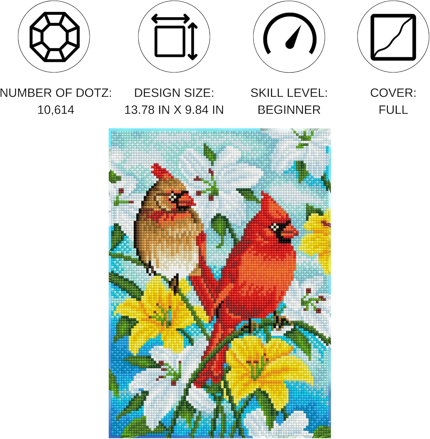DIAMON DOT Cardina Famil Bird Diamon Paintin Kit fo Adult Diamon Ar Kit Relaxin Creativ Craf Ki wit Dot Gem 13.8inchx9.8inch