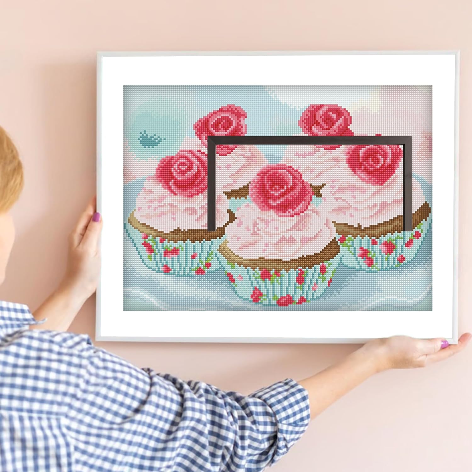 DIAMON DOT Part Tim Cupcak Diamon Paintin Kit fo Adult Diamon Ar Kit Relaxin Creativ Craf Ki wit Dot Gem 16.9inchx12.2inch