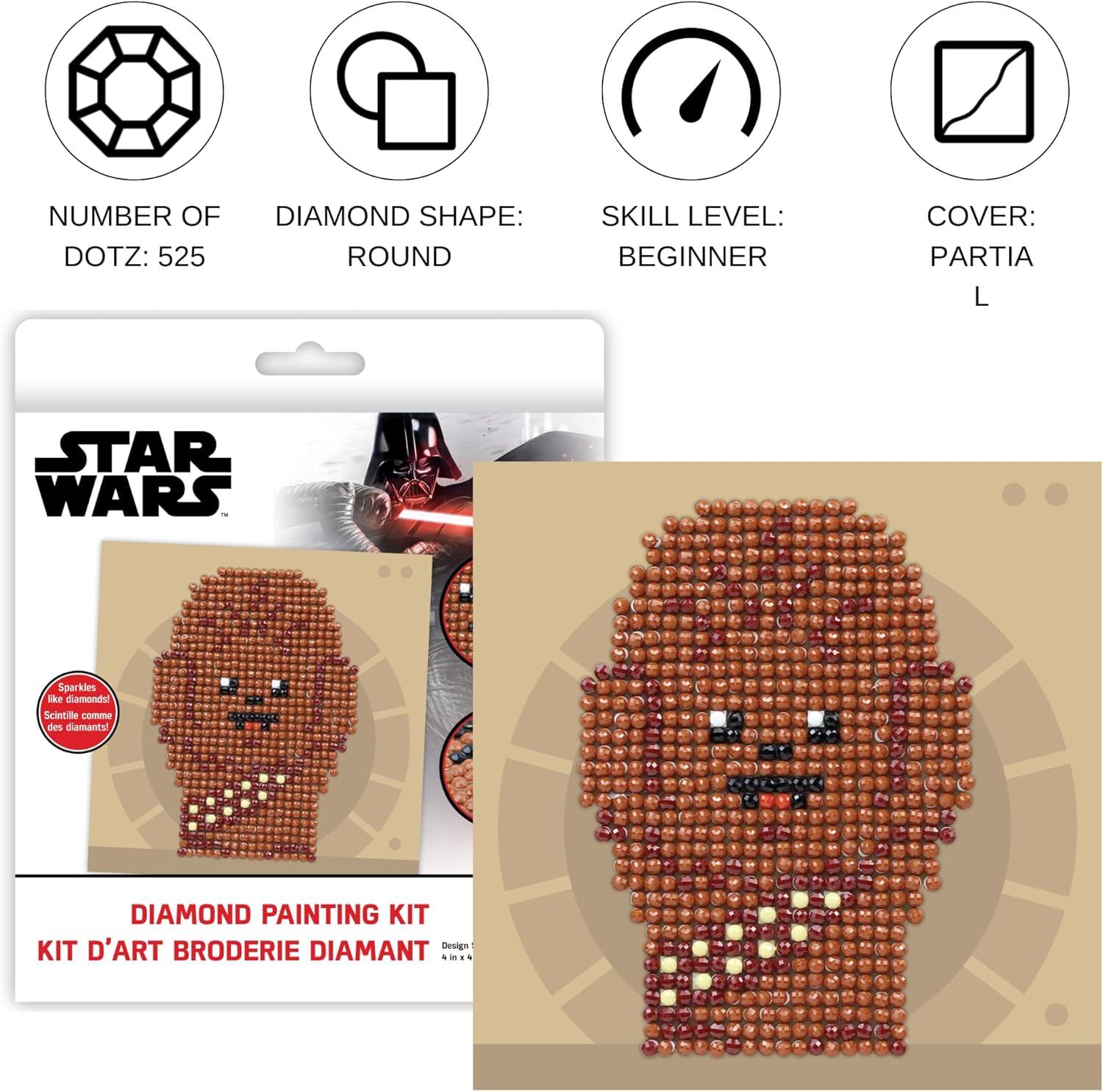 Camelo Dot Diamon Ar Ki 4inchX4inch-Sta Wars-Chewi Fun Multicolor