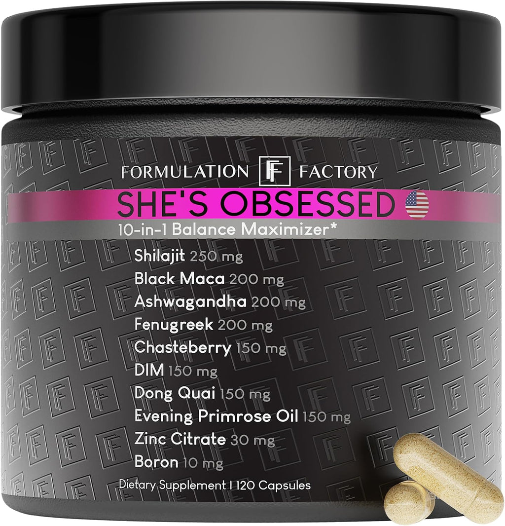 Formulation Factory She's Obsessed: 10-in-1 Hormone Balance Maximizer with Shilajit, Maca, Ashwagandha, DIM, Dong Quai, Zinc & More for Vitality & Balance ¨C 120 Capsules 2 Months
