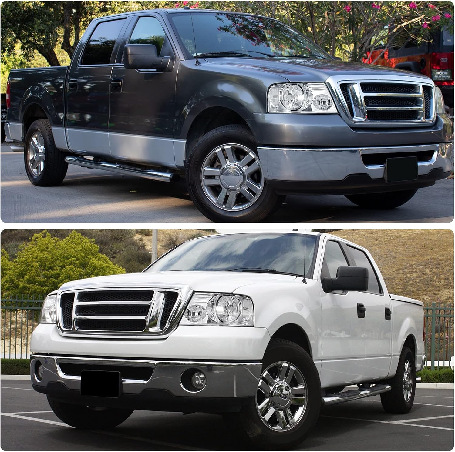 DWVO Headlight Assembly Compatible with 2004-2008 Ford F150 Pickup 06-08 Lincoln Mark LT Passenger and Driver side Chrome Housing Clear Reflector Clear Lens