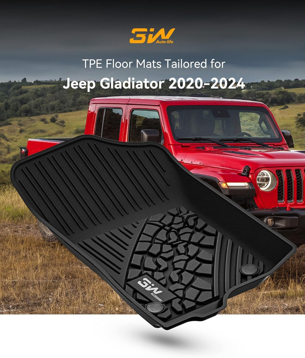 3 Floo Mat Compatibl fo Jee Gladiato 2020-2024 TP Al Weathe Custo Fi Floo Line fo Jee Gladiator,1s 2n Ro Ful Se Ca Liner wit Gre Logo Black