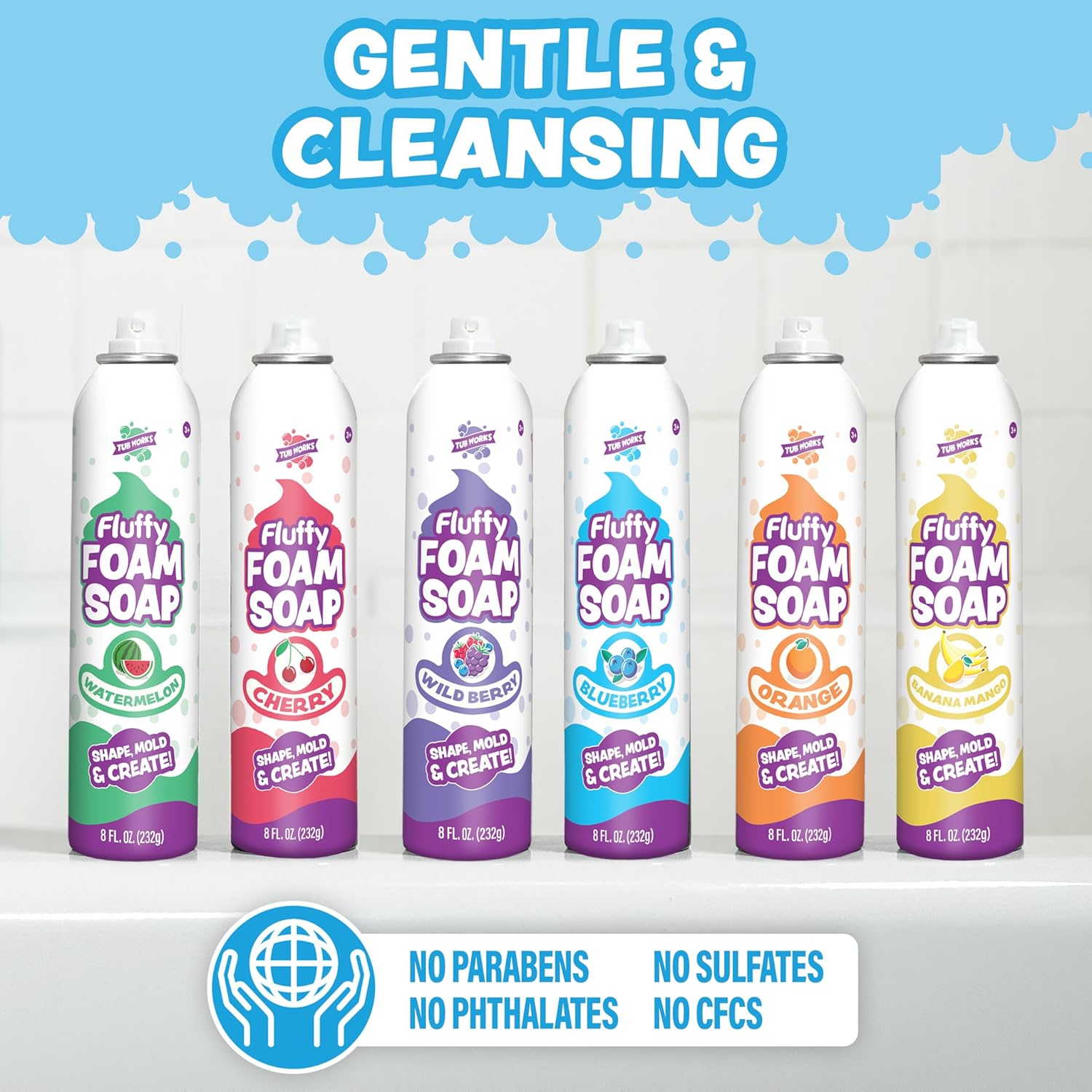 Tu Works Fluff Foa Soap Variet Pac Shape Mol Creat Bat Ar wit Sof Bat Foa fo Kid Gentle Cleansin Kid Bat Soa Easy-to-Us Spra Nozzle Fruity Fu Bat Colors