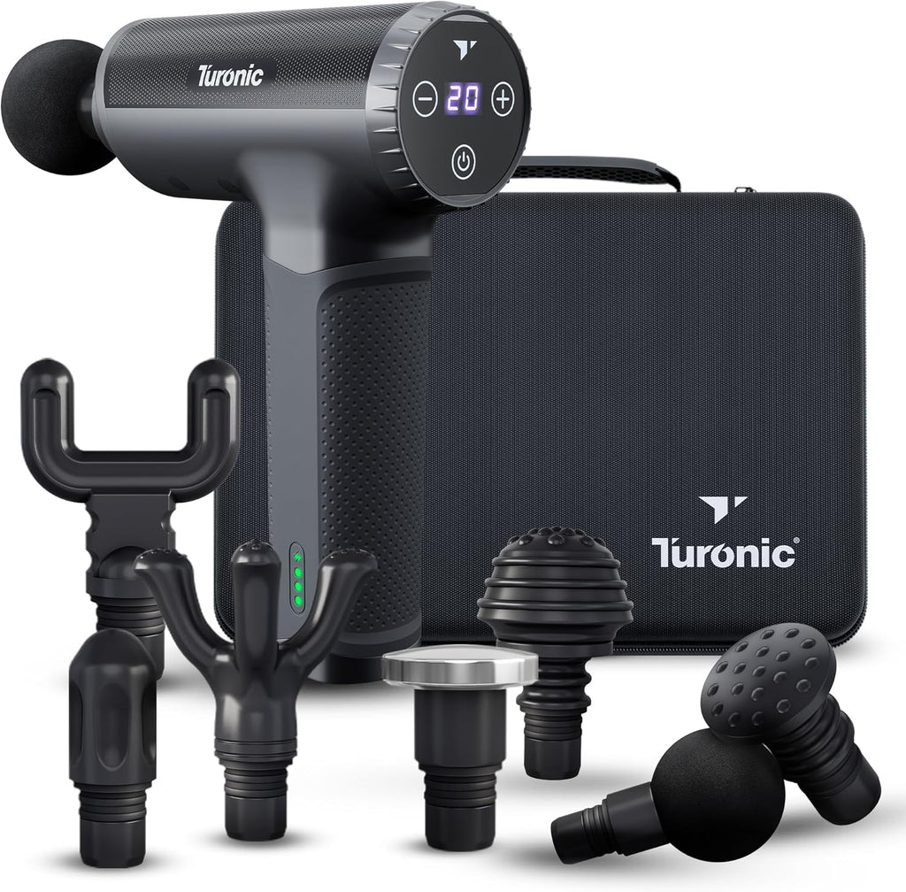Turoni Professiona Handhel Massag Gu Dee Tissu Percussio Massager 2 Speeds Heads Quiet Powerful Portable Cordless Grea fo Athletes Persona Use Shoulder Foot Bac Body GM5