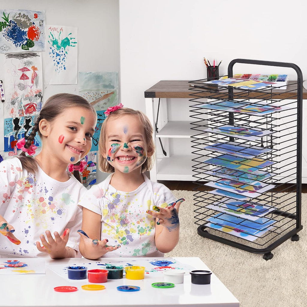 Ar Dryin Rac wit Lockabl Wheel Meta Ar Storag Rac wit 2 Removabl Shelves Ar Organize Heigh 41. i fo Ar Studio Artwork Craf Roo an Desktop Black