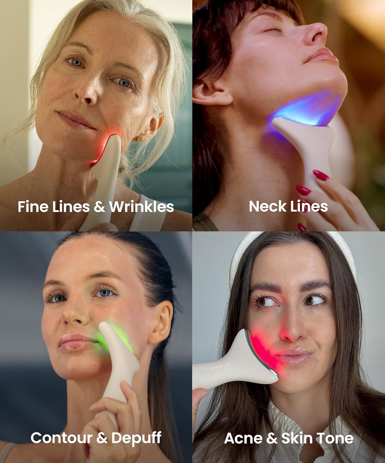 REV Geni 3-in- Fac Nec Beaut Massage wit Heat Ligh Therapies Smar Vibratio Re Light Blu Light Gree Ligh Therap fo Wrinkles Hyperpigmentation Acn Mor Beige