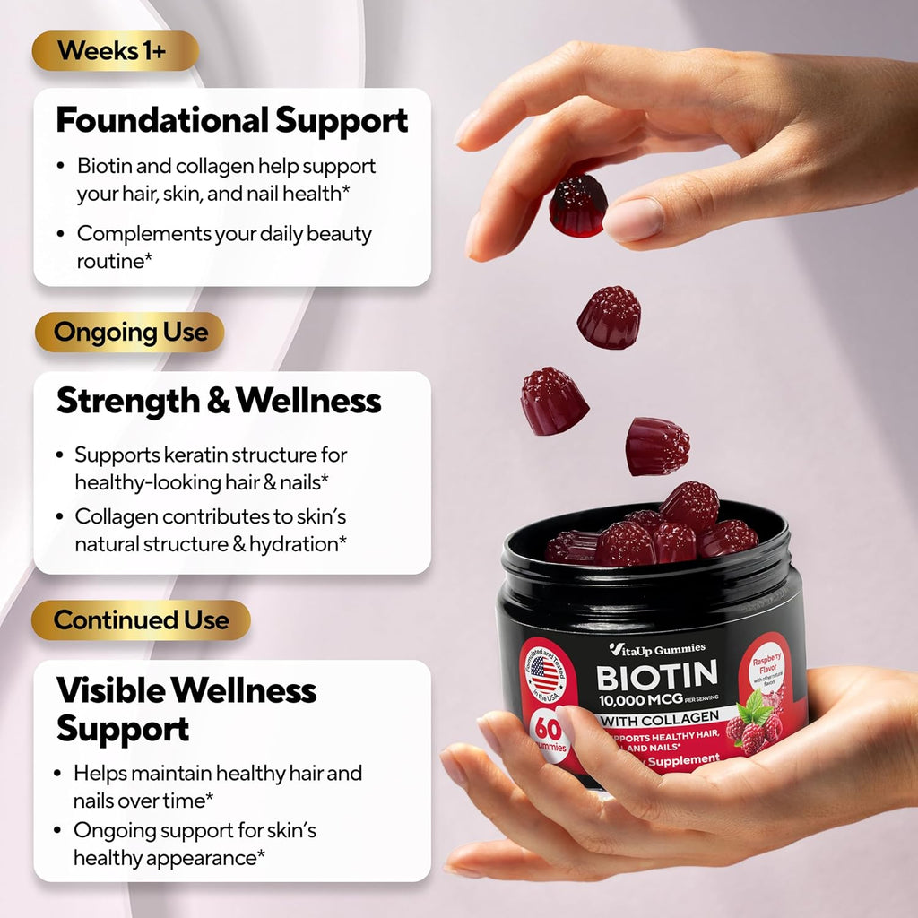 Bioti Gummie 10000mc fo Wome an Me Extr Strengt Hair Ski an Nail Gummie wit Collage Natura Bioti Gumm Supplemen fo Hair Skin Nail Suppor 6 ct