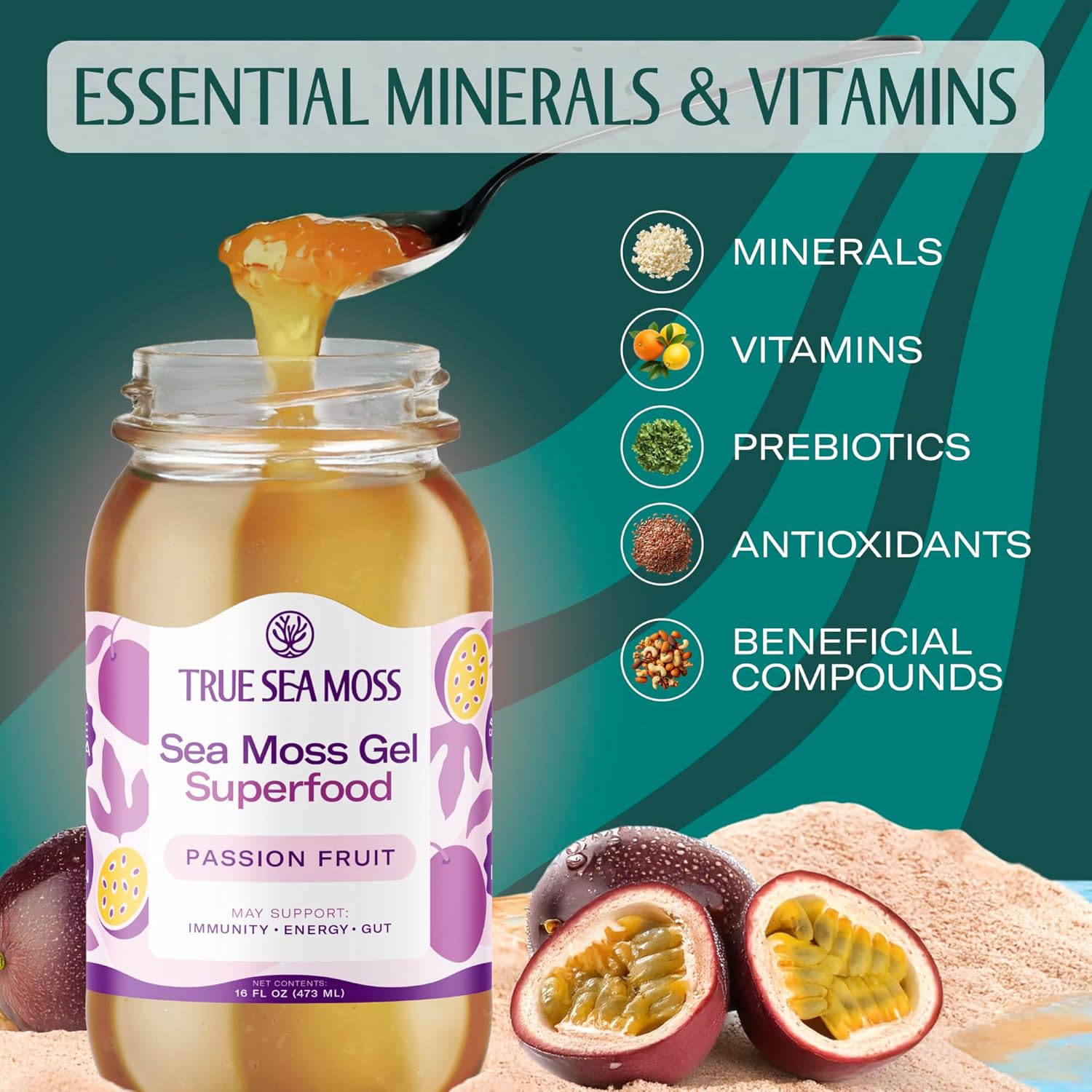 TrueSeaMoss Sea Moss Gel ¨C Made in USA ¨C Wildcrafted Seamoss, Fruits & Jarred Vegetables ¨C Passion Fruit, Pack of 3 (Labels may Vary)