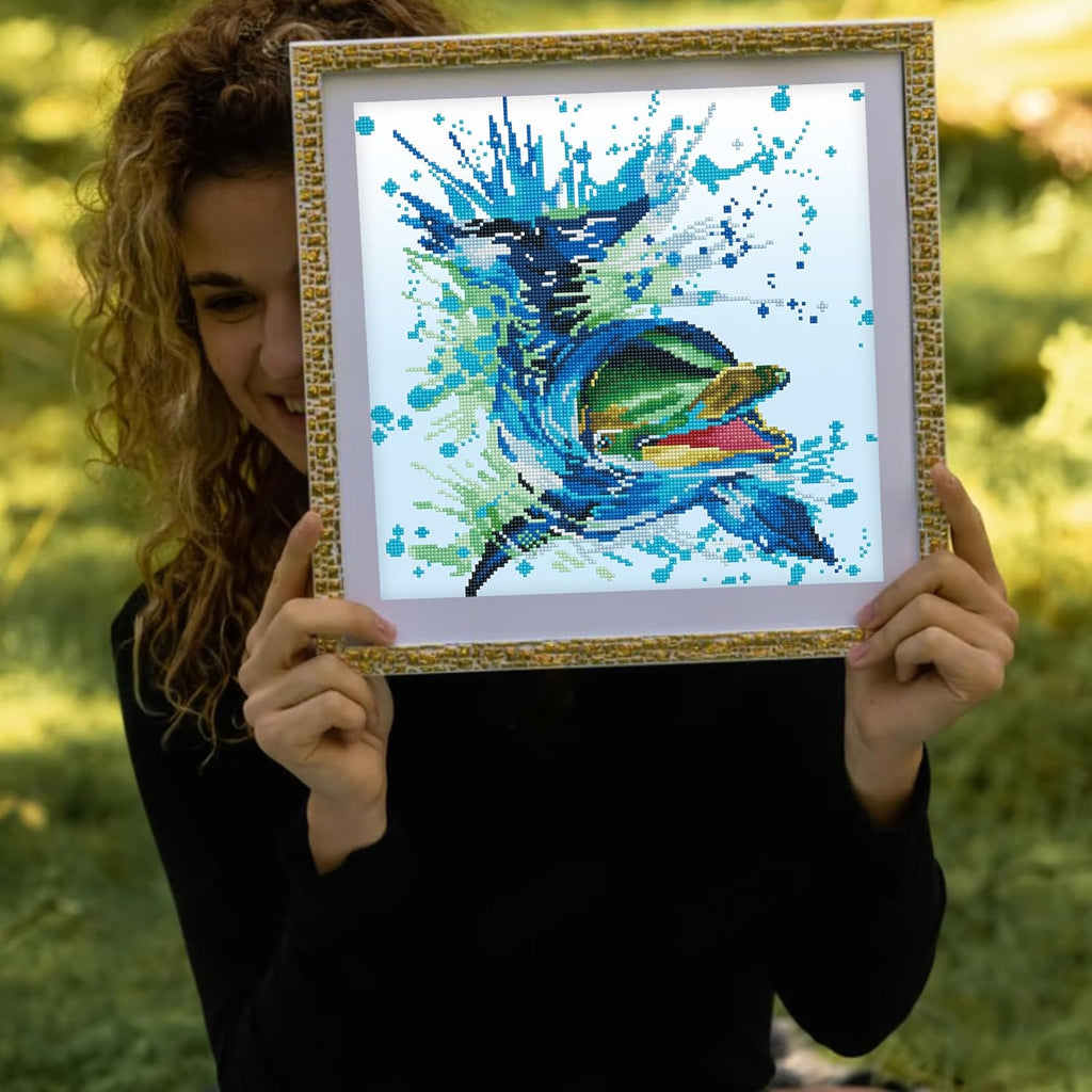 DIAMON DOT Flippe Dolphi Diamon Paintin Kit fo Adult Diamon Ar Kit Relaxin Creativ Craf Ki wit Dot Gem 15.7inc x15.7