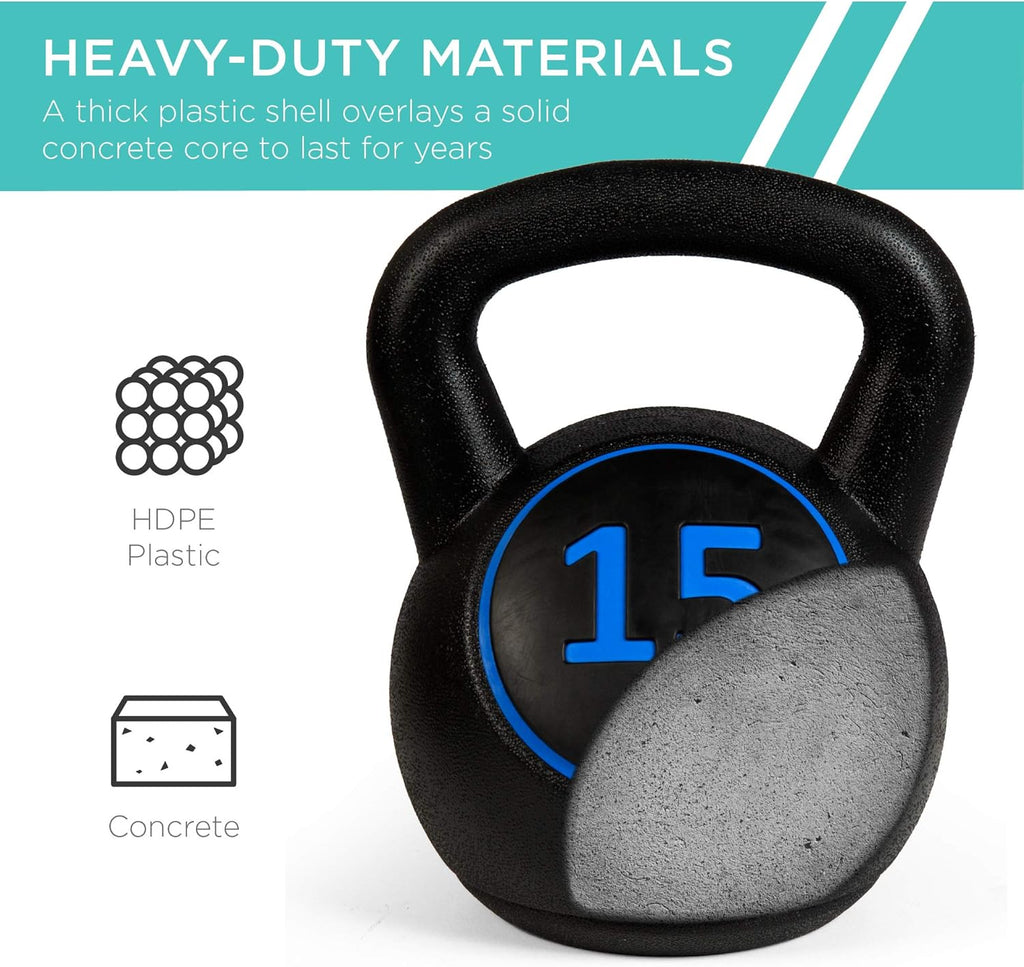 Bes Choic Product 3-Piec Kettlebel Se wit Storag Rack HDP Coate Exercis Fitnes Concret Weight fo Hom Gym Strengt Training HII Workou 5lb 10lb 15lb