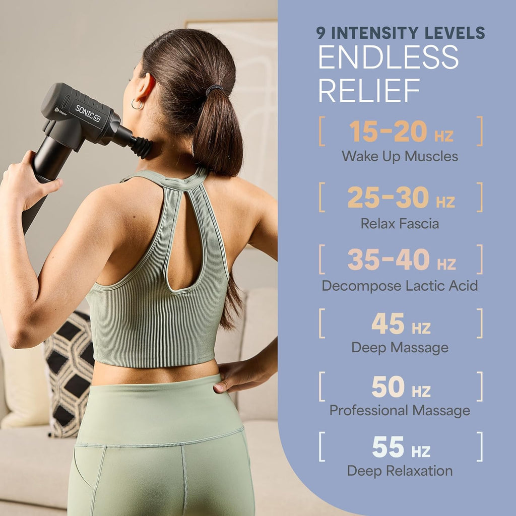 LifePro Sonic LX Athletic Heated Massage Gun ¨C Deep Tissue Portable Massager for Muscle Recovery - 9 Speed & 10 Heads Massage Gun - Rechargeable Percussion Massager for Athletes & Sports Enthusiasts