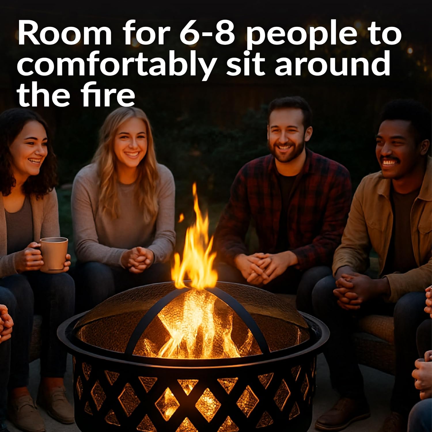 Crossweave Outdoor Fire Pit - Wood-Burning Fire Pit for Outside with Spark Screen, Poker and Round Cover - 30-Inch - Black