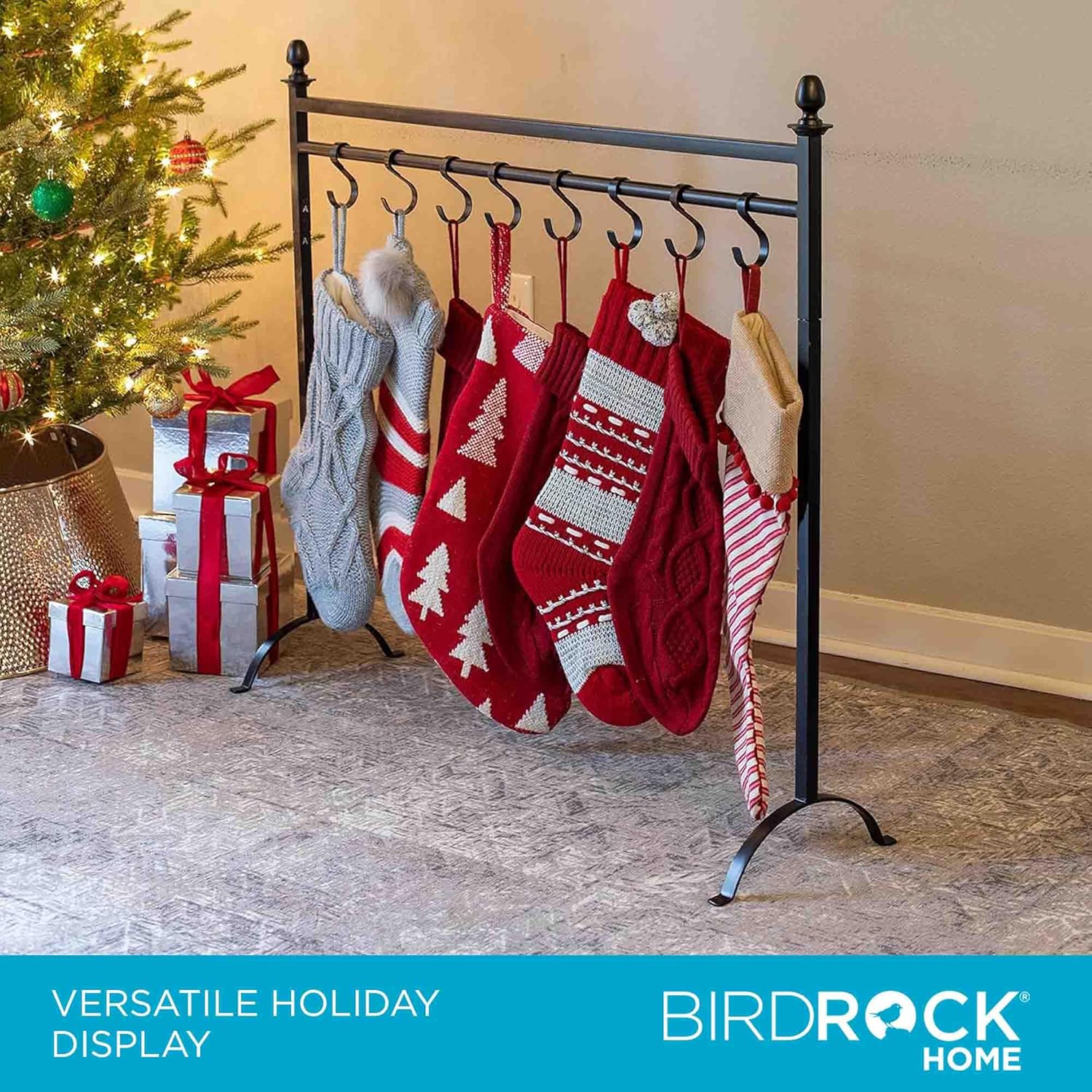 BIRDROC HOM Hoo Christma Stockin Holde Stan Moder Holida Decoratio Holde Blac Freestandin Deco Hange Heav Duty