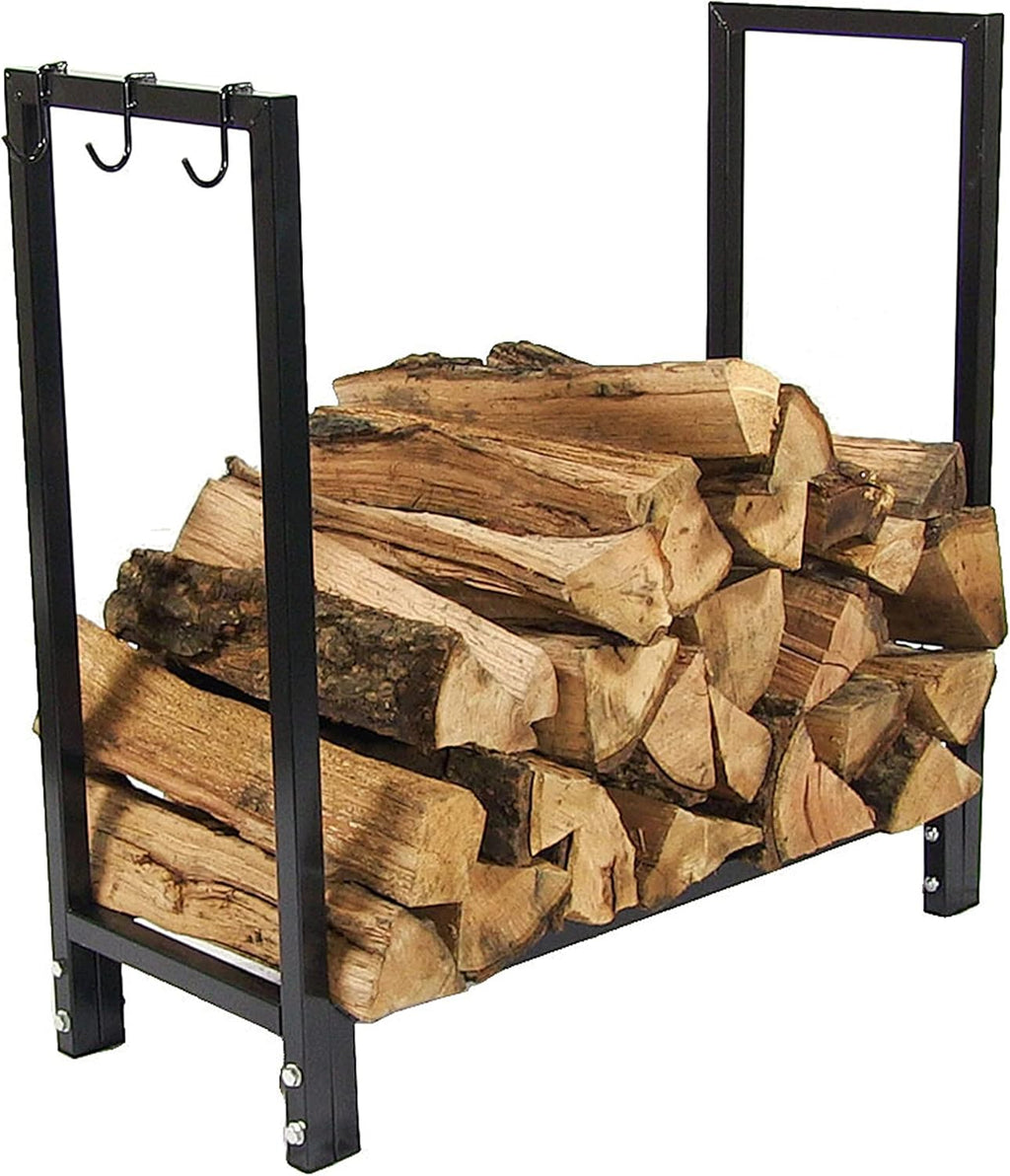 Sunnydaze Outdoor 30-Inch Firewood Log Rack - Small Fireplace or Fire Pit Wood Storage Holder - Black - 500-lb Capacity