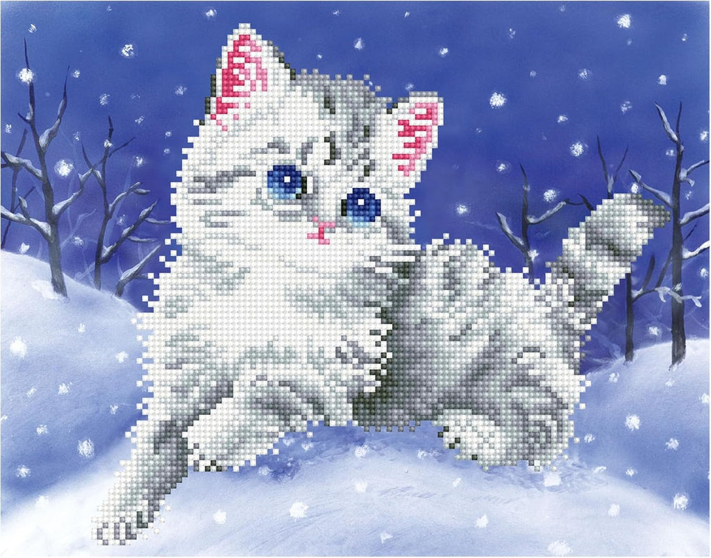 DIAMON DOT Kitte i Th Sno wit Fram Ca Diamon Paintin Kit fo Adult Diamon Ar Kit Relaxin Creativ Craf Ki wit Dot Gem 14inchx11inch