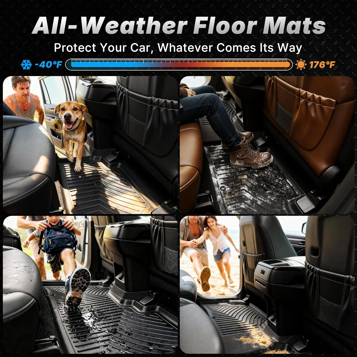 Upgraded Floor Mats Fit for 2002-2008 Dodge Ram 1500 Quad Cab, 2003-2009 Dodge Ram 2500/3500 Quad Cab, All Weather Floor Liners Unique Black TPE Front 2nd Seat