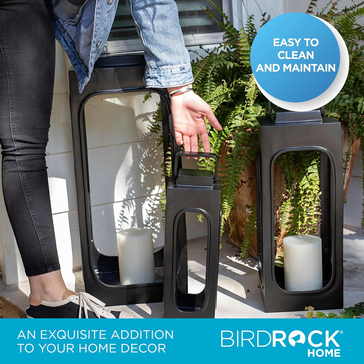 BIRDROC HOM Decorativ Meta Candl Lanter Holder Indoo an Outdoo Use Hom Accents Hangin o Sittin o Patio Garden o Hom Deco Se o 3 Black