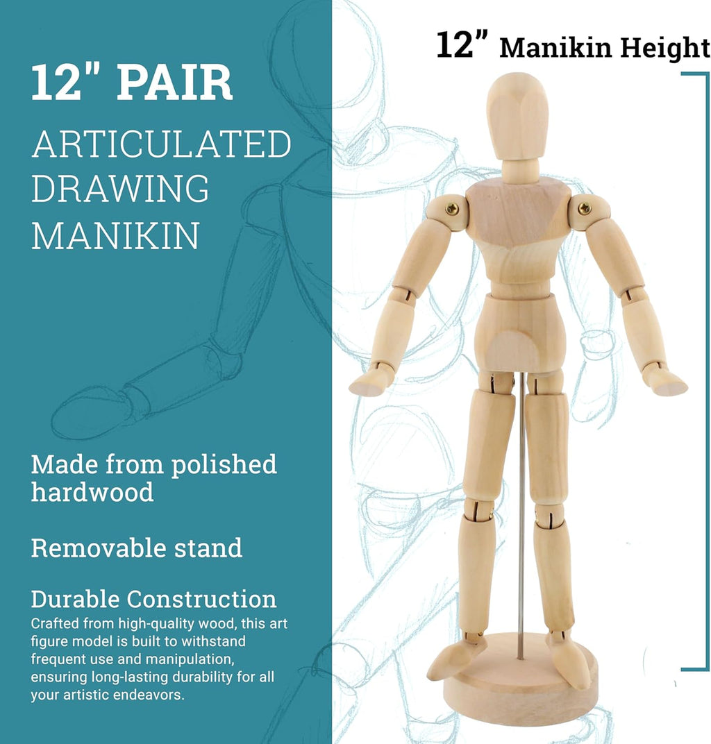 U.S Ar Suppl 12inc Woode Mal Femal Maniki Posabl Figure fo Drawin Articulate Mannequi wit Bas an Flexibl Bod fo Drawin Th Huma Figure