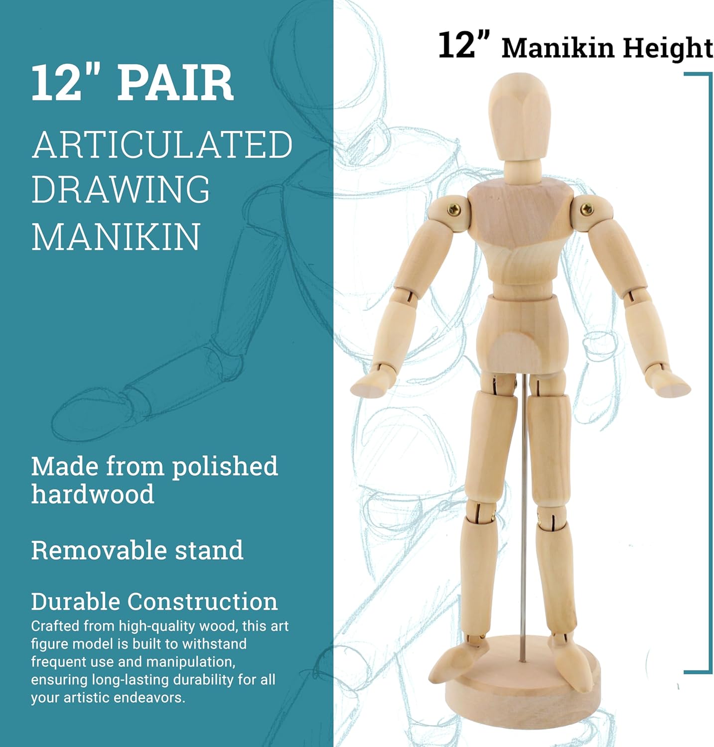 U.S Ar Suppl 12inc Woode Mal Femal Maniki Posabl Figure fo Drawin Articulate Mannequi wit Bas an Flexibl Bod fo Drawin Th Huma Figure