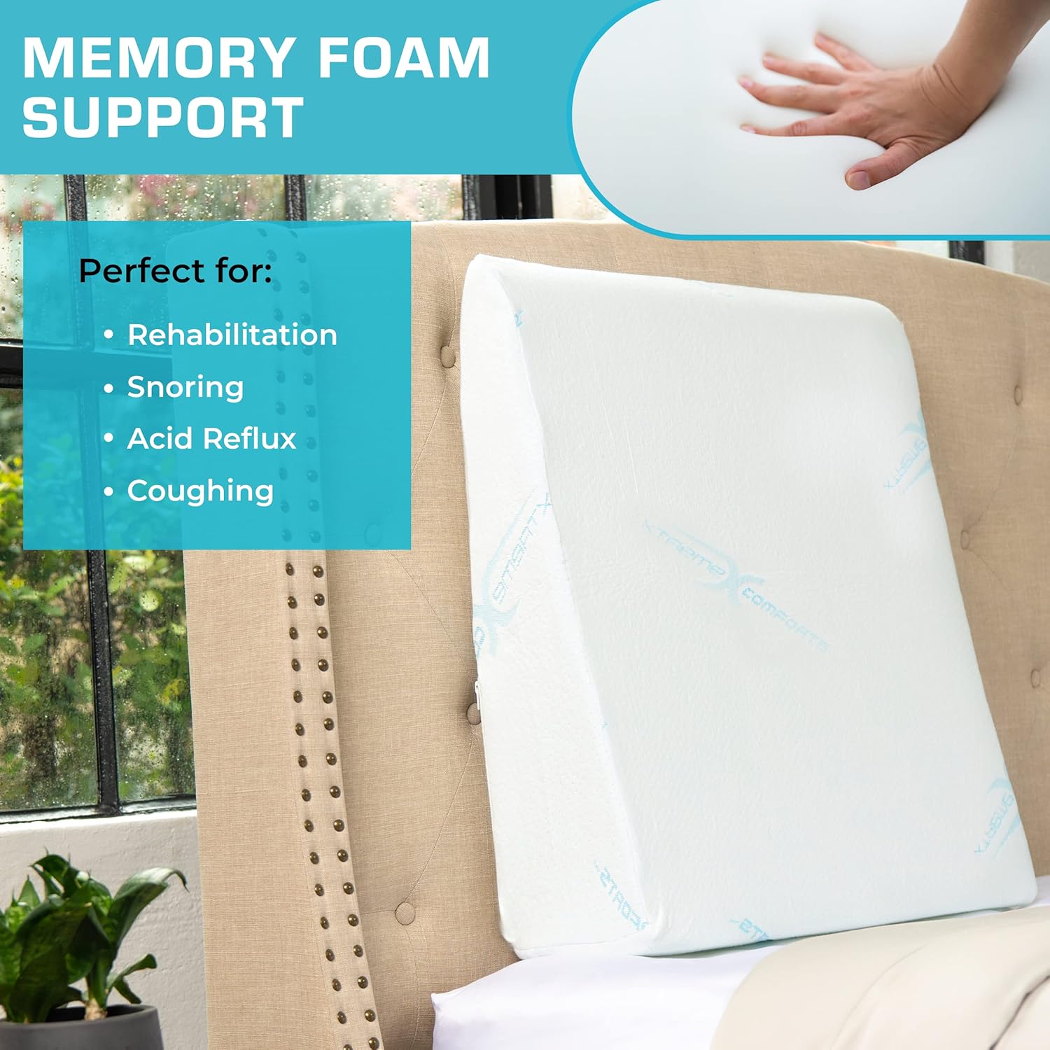 Xtreme Comforts Wedge Pillow Headboard | 7 Inch Bed Wedge Pillow Cushion for Sleeping, Reading, and Lounging | Multi-Use Support for Upright Rest as a Sleep Apnea Pillow, Back Support Leg Elevation