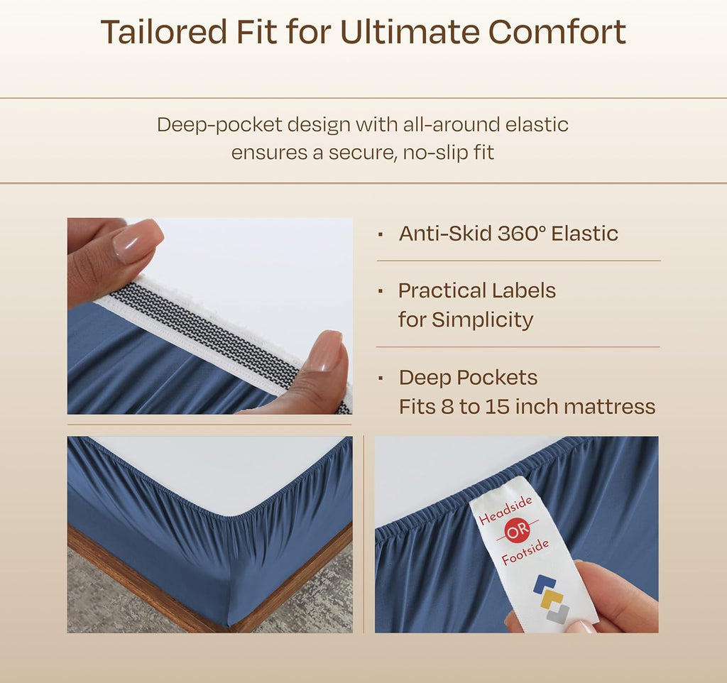 California Design Den Split King Sheets Sets for Adjustable Bed - Luxury Hotel 800 Thread Count Sateen, Natural 100% Cotton Bed Sheets, Deep Pockets Durable Bedding Set - Navy Blue