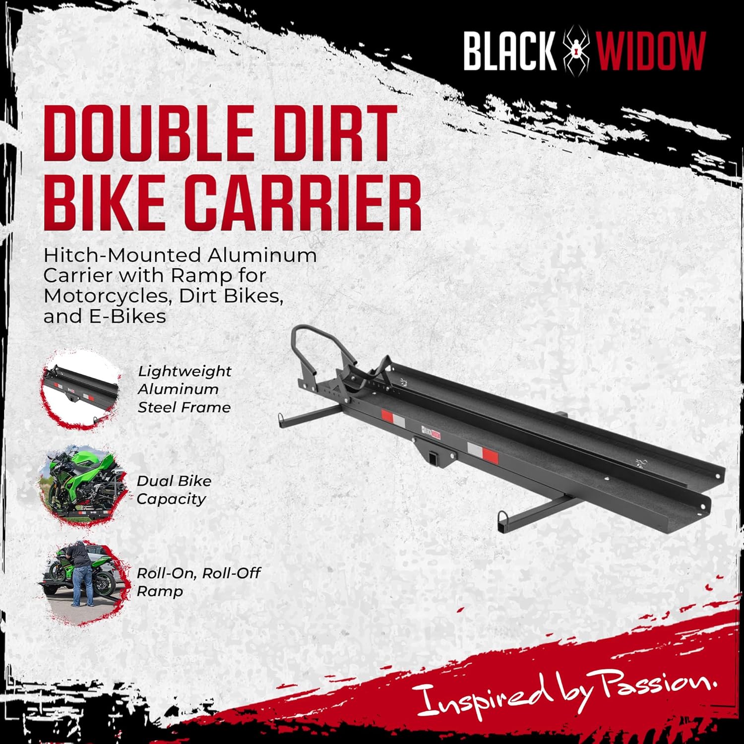 Blac Wido Stee Motorcycl Carrie wit Ram fo 2-Inc Receiver 60 l Capacit Hitch-Mounte Dir Bik an Scoote Haule wit Grit-Coate Trac an Anti-Rattl Devic fo SUV an Trucks