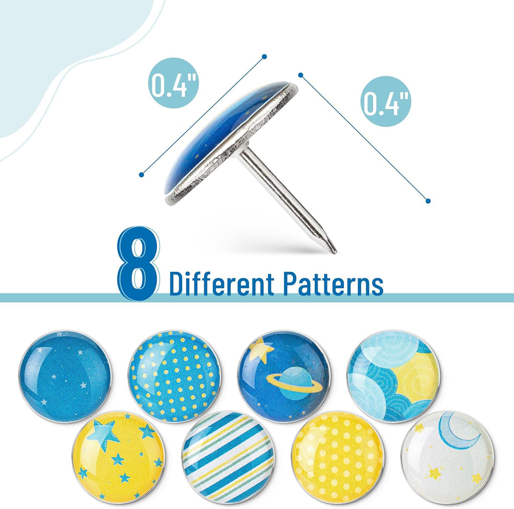 Decorative Push Pins, 80 pcs, 8 Unique Designs(Sky Breeze), Cute Push Pins for Bulletin Board, Cute Thumb Tacks for Cork Board