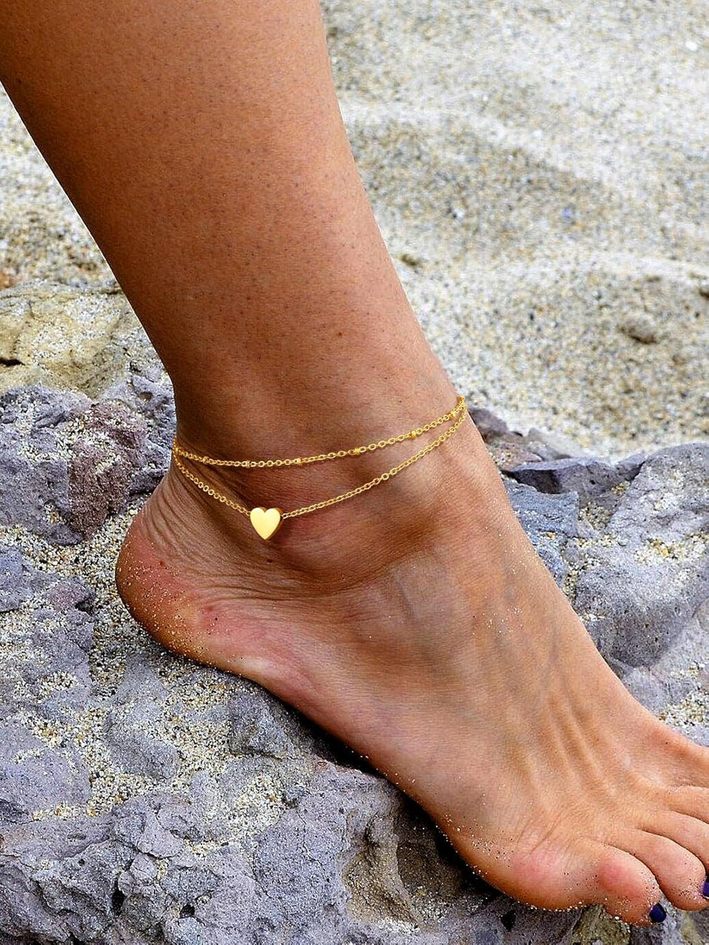 ChainsPro Womens S925 Sterling Silver Adjustable Anklet, Heart/Moon/Handcuff Ankle Bracelet,Summer Foot Jewelry, Stainless Steel/Gold Plated(Send Gift Box)