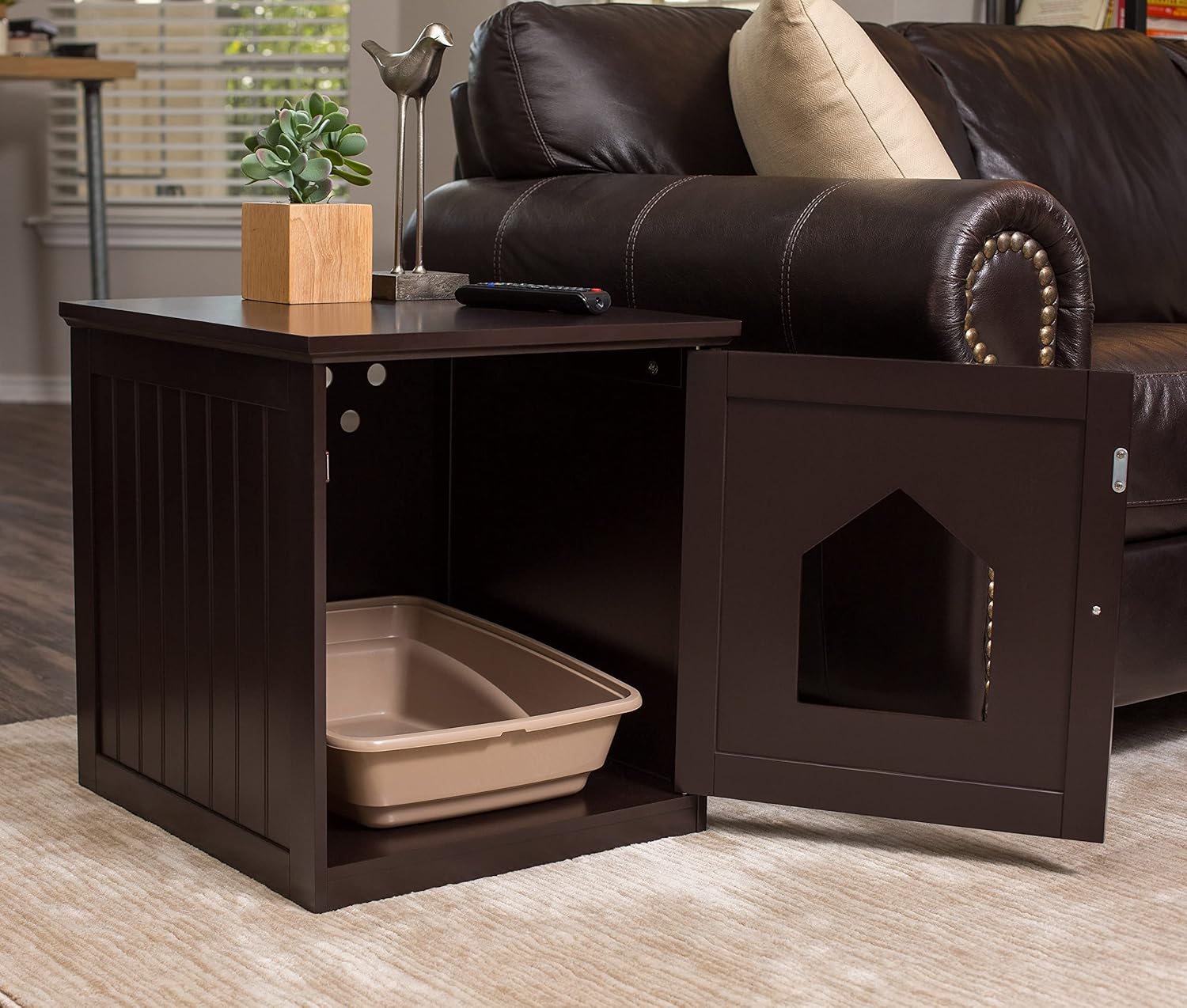 BIRDROC HOM Ca Litte Bo Furnitur Enclosur Hidde Kitt Litte Ca Hous wit Hinge Door Nightstand Sid Tabl Pe Crate Indoo Outdoo Woo Cabine fo Smal Cat an Dog Espresso