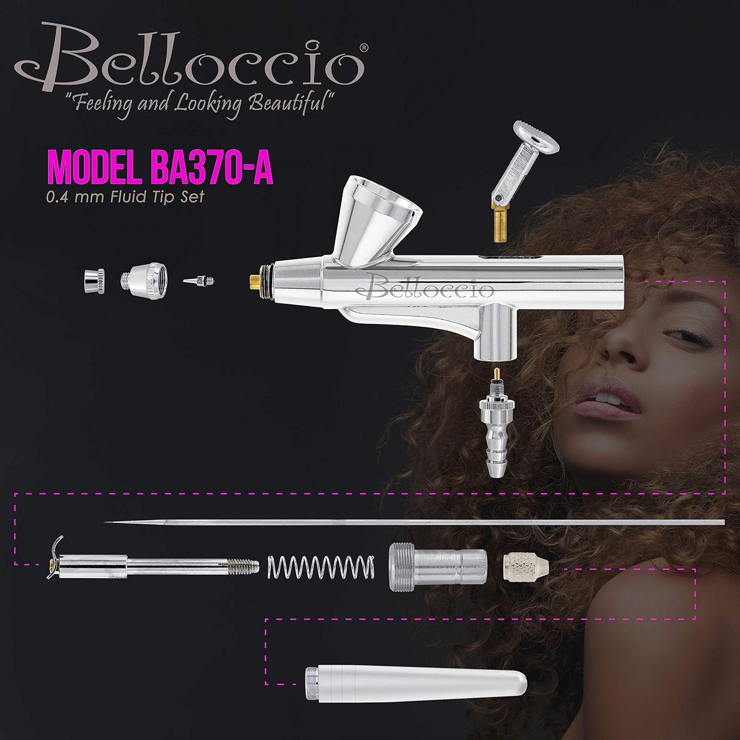 Bellocci Cosmeti Makeu Airbrus Multi-Purpos Precisio Gravit Fee Airbrus wit 0.4m Ti an 1/1 o Cup