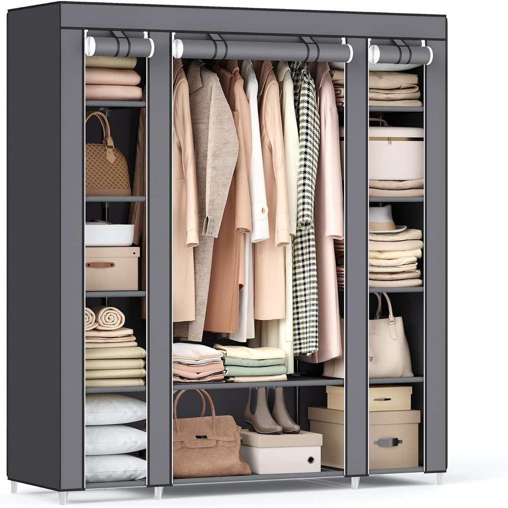 Closet Wardrobe, Portable Closet for Bedroom, Clothes Rail with Non-Woven Fabric Cover, Clothes Storage Organizer, 59 x 17.7 x 69 Inches, 12 Compartments, Gray ULSF03G
