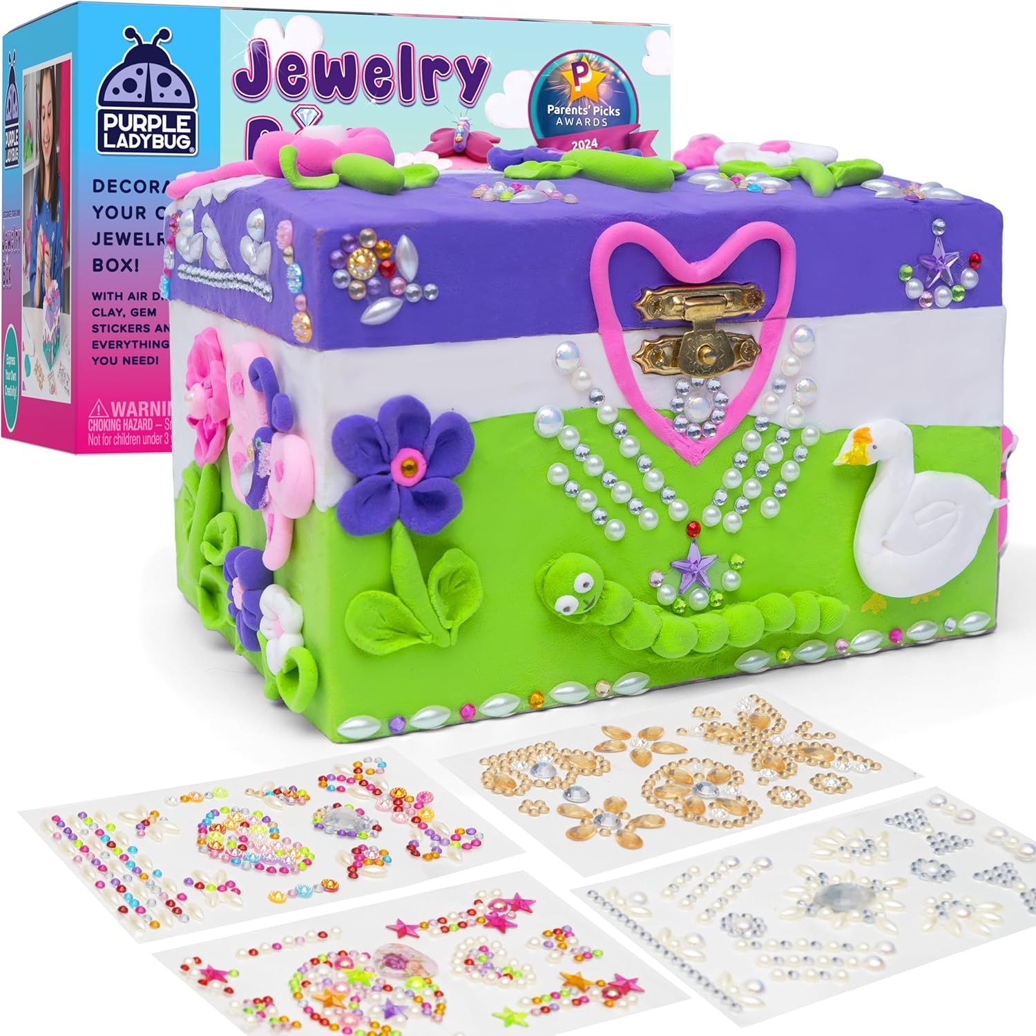 PURPLE LADYBUG Design Your Own Jewelry Box Craft Kit with Clay & Gem Stickers ¨C Christmas Craft for Girl 8-12, Girls Arts & Crafts Age 6-8 & Up ¨C Birthday Gift for Girls 8-10 Years Old