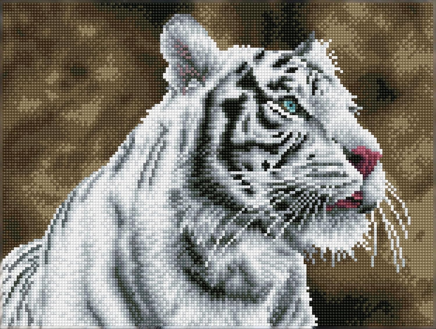 DIAMON DOT Tigr Blan Pre-Frame Ki Anima Diamon Paintin Kit fo Adult Diamon Ar Kit Relaxin Creativ Craf Ki wit Dot Gem 12.2inchx16.1inch