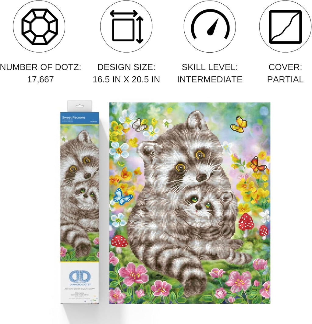 DIAMON DOT Swee Racoon Diamon Paintin Kit fo Adult Diamon Ar Kit Relaxin Creativ Craf Ki wit Dot Gem 16.5x20.5