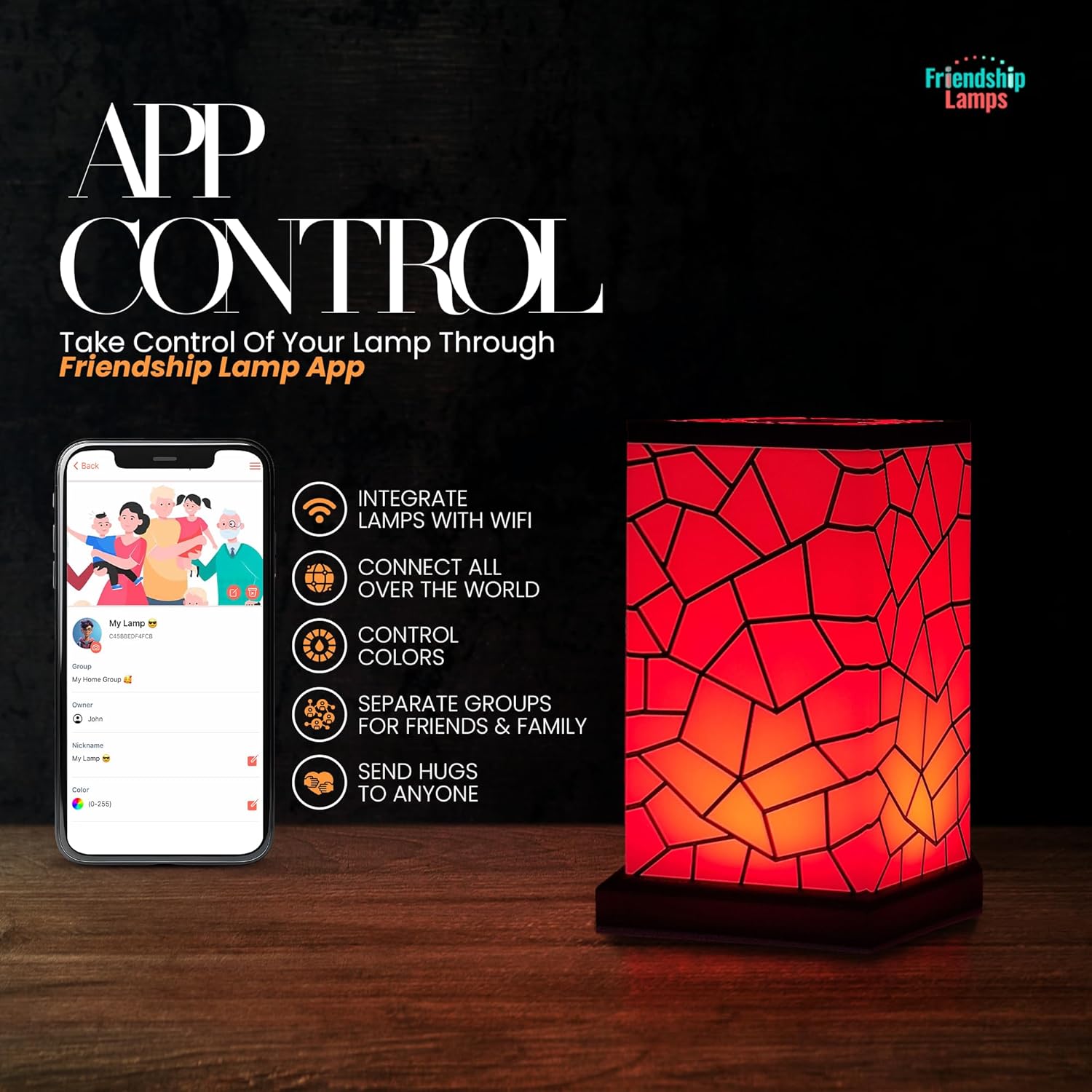Friendship Lamp® Classic Design - Best Friend Lamps Wi-Fi Touch Lamp LED Light for Long-Distance, Connection, Relationship, Friendship, Gift, Over 200 Colors, App Setup - Set of 4