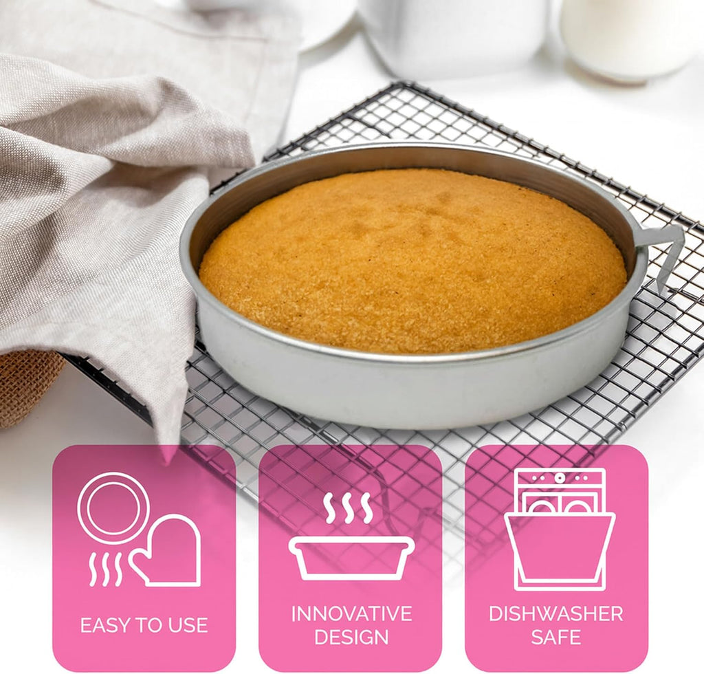 Aun Shannon' Kitche Inc Roun Cak Pans Pack Silve Cak Pa wit Built-i Swive Blade Eas Releas Cak Pan Se fo Baking Bakin Pan Se fo 3-Laye Cake Dishwashe Safe