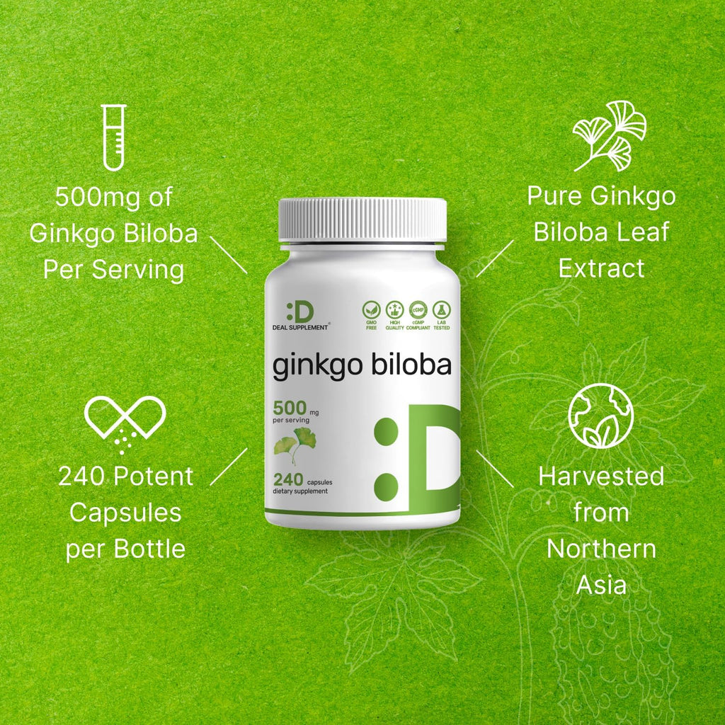DEA SUPPLEMEN Ginkg Bilob 500m Pe Serving 24 Capsules Mont Suppl Grow i Norther Asi Extr Strength Promote Brai Function