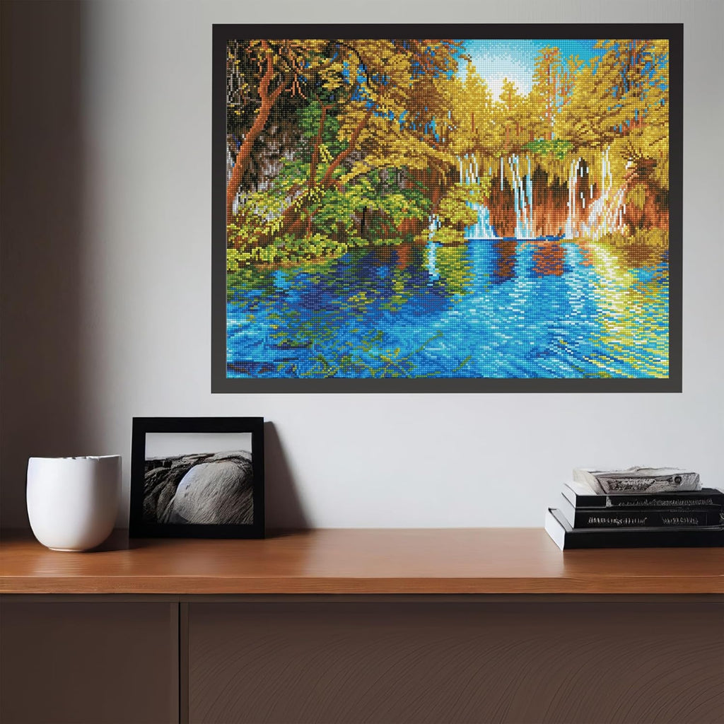 DIAMON DOT Picturesqu Fall Plitvic Lake Nationa Par Croati Landscap Diamon Paintin Kit fo Adult Diamon Ar Kit Relaxin Creativ Craf Ki wit Dot Gem 19.7inchx29.5inch