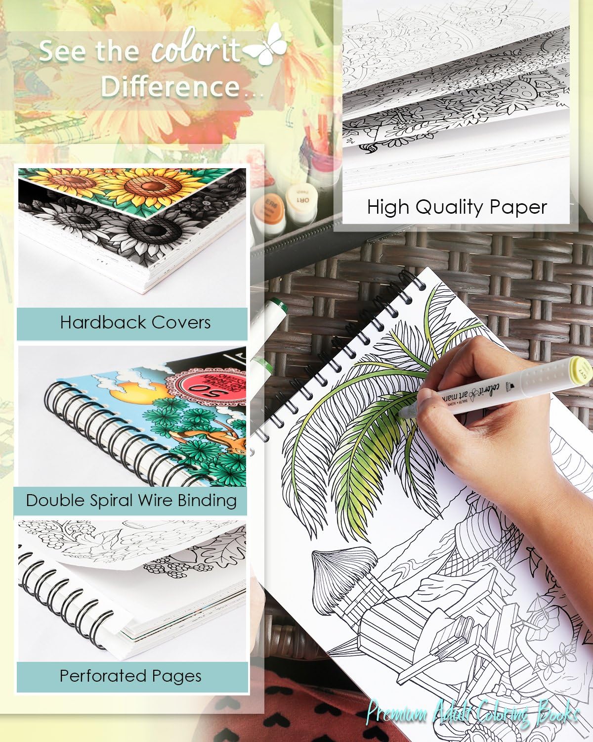 Blissfu Scene Adul Colorin Boo Feature 5 Origina Han Draw Design Printe o Artis Qualit Paper Hardbac Covers Spira Binding Perforate Pages Bonu Blotter