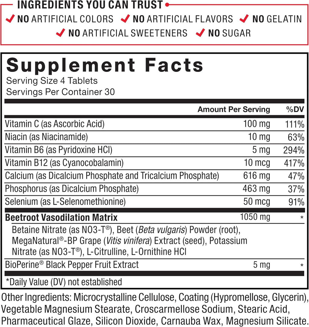 Force Factor Total Beets Blood Pressure Support with Grape Seed Extract and Non GMO Beet Root Powder for Heart Health, Circulation, Blood Flow, 120 Count
