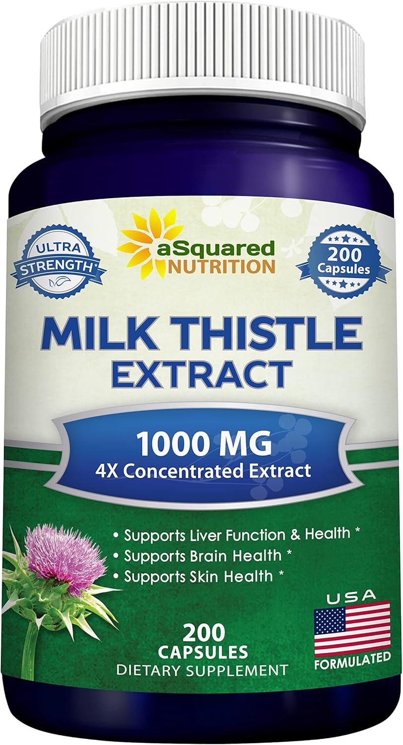 aSquare Nutritio Mil Thistl Supplemen 1000mg-20 Capsules,Ma Strengt 4 Concentrate Extrac 4: Mil Thistl See Powde Her Pills 100 m Silymari Extrac fo Live Support Cleanse Detox